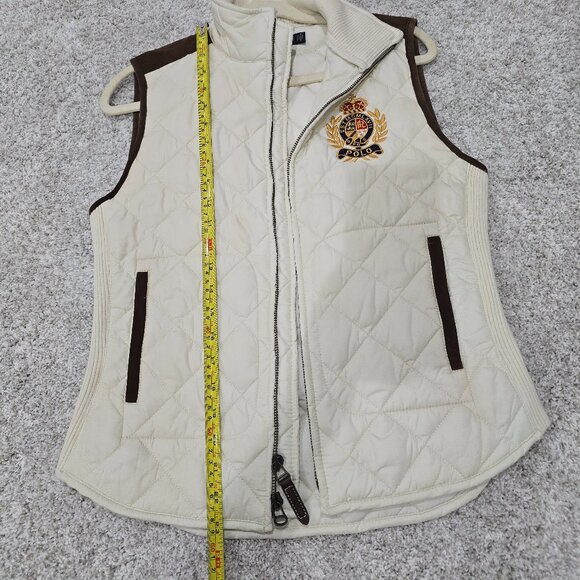 Polo Ralph Lauren Ivory Brown Suede Trim Quilted Puffer Vest Womens Small - Picture 16 of 16